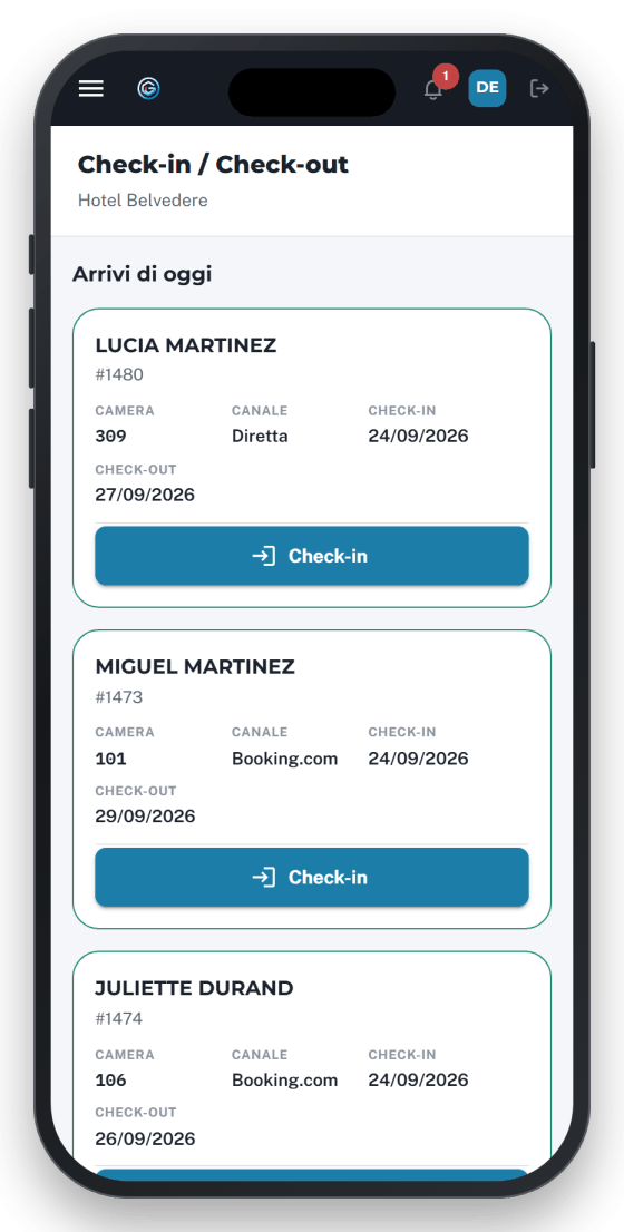 Check-in e check-out su smartphone